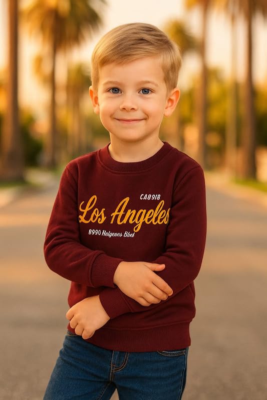 Krystle Kids Winter Sweatshirt- Graphic Crewneck Pullover, Cozy Fleece Top for Boys & Girls (Maroon,6-7 Years) - Image 4