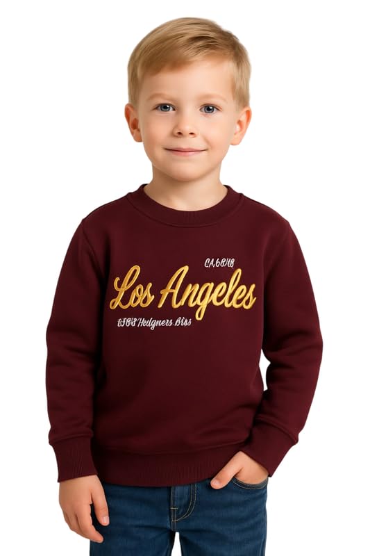 Krystle Kids Winter Sweatshirt- Graphic Crewneck Pullover, Cozy Fleece Top for Boys & Girls (Maroon,6-7 Years) - Image 1