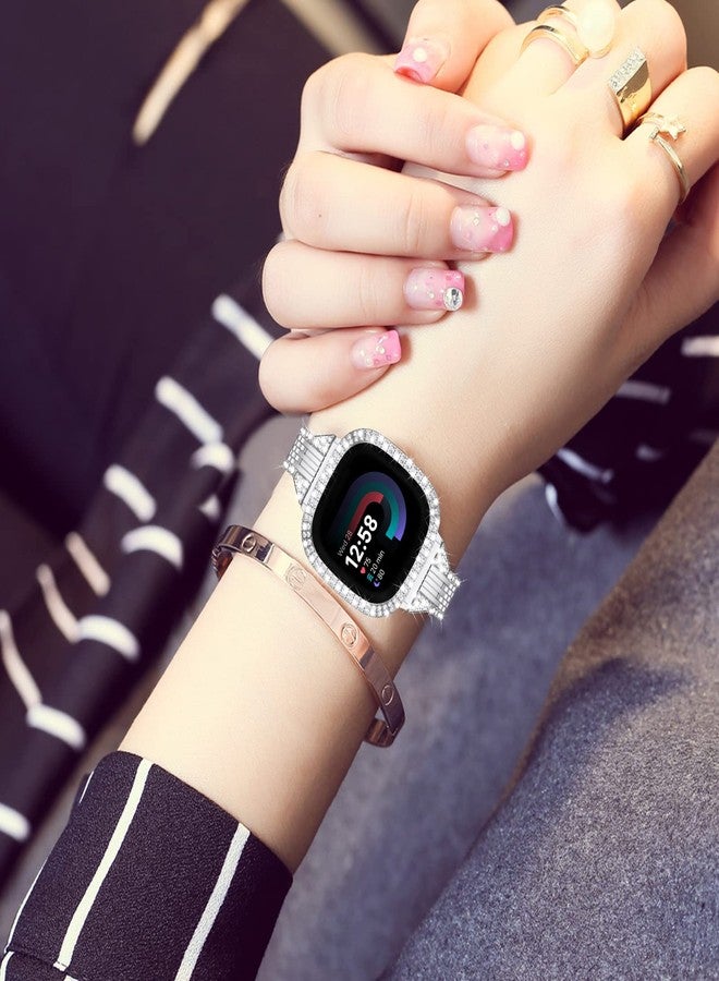 سوار معصم معدني مرصع بأحجار الراين الماسية، متوافق مع سوار Fitbit Versa 4/Fitbit Sense 2 للنساء، من MOFREE، باللون الفضي. - Image 5