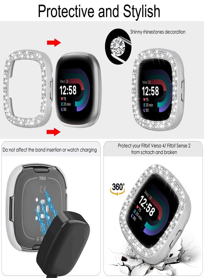 سوار معصم معدني مرصع بأحجار الراين الماسية، متوافق مع سوار Fitbit Versa 4/Fitbit Sense 2 للنساء، من MOFREE، باللون الفضي. - Image 2