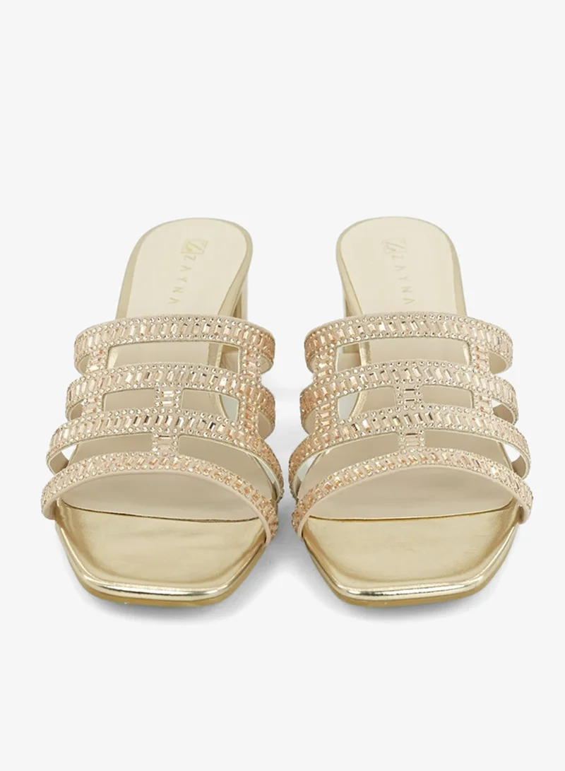 زينة 221-305 Zayna Ladies Classic Low Block Slides 18F8827-6857 Rose Gold