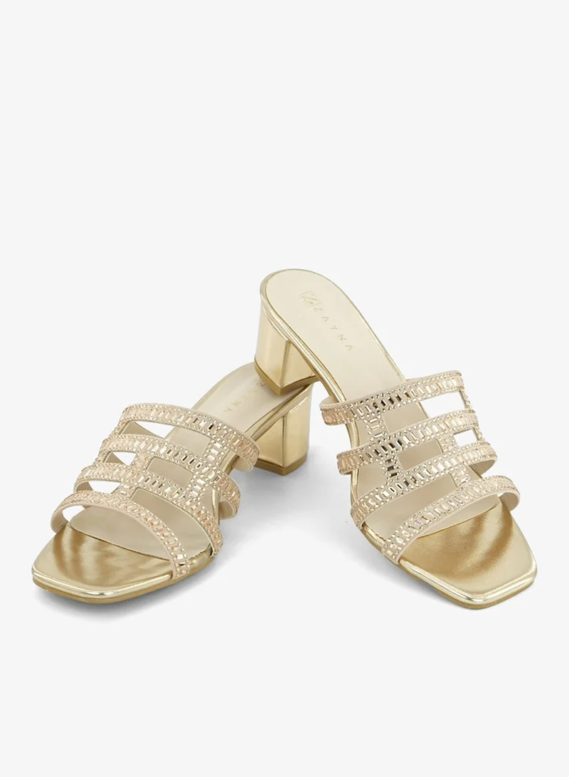 Zayna Rose Gold 221-305 Zayna Ladies Classic Low Block Slides 18F8827-6857 Rose Gold for Women | Best Price UAE