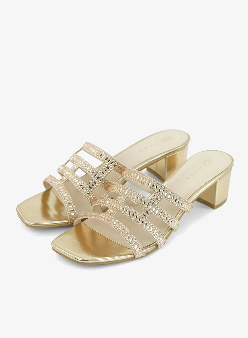 زينة 221-305 Zayna Ladies Classic Low Block Slides 18F8827-6857 Rose Gold