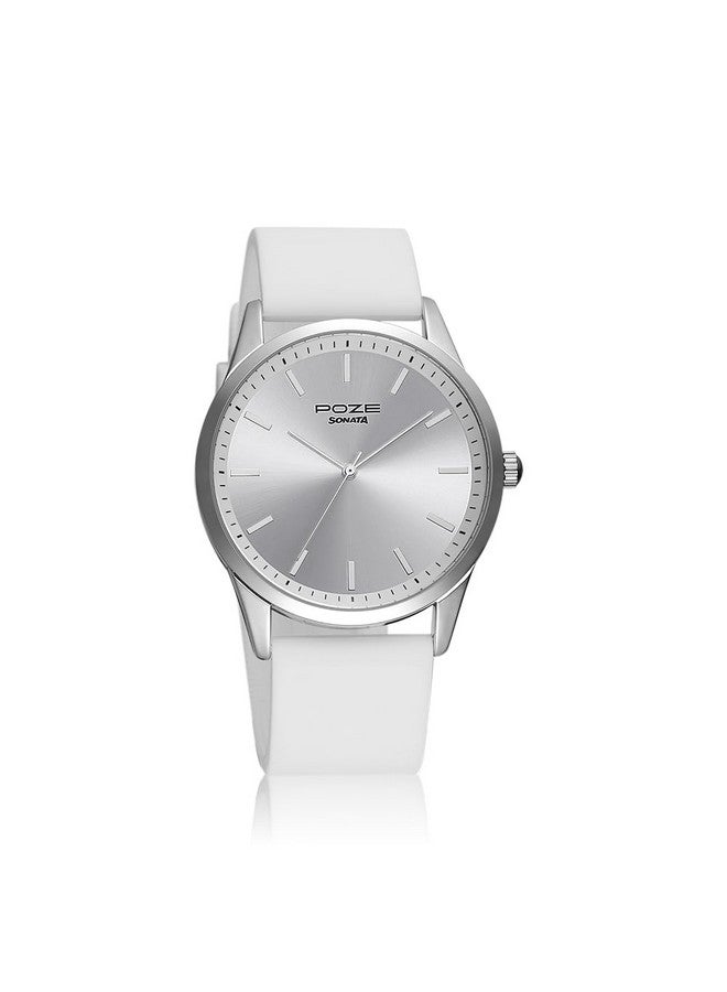 سوناتا ساعة سوناتا بوز كوارتز أنالوج بمينا فضية وسوار سيليكون للرجال - SP70019SP01W - Image 1
