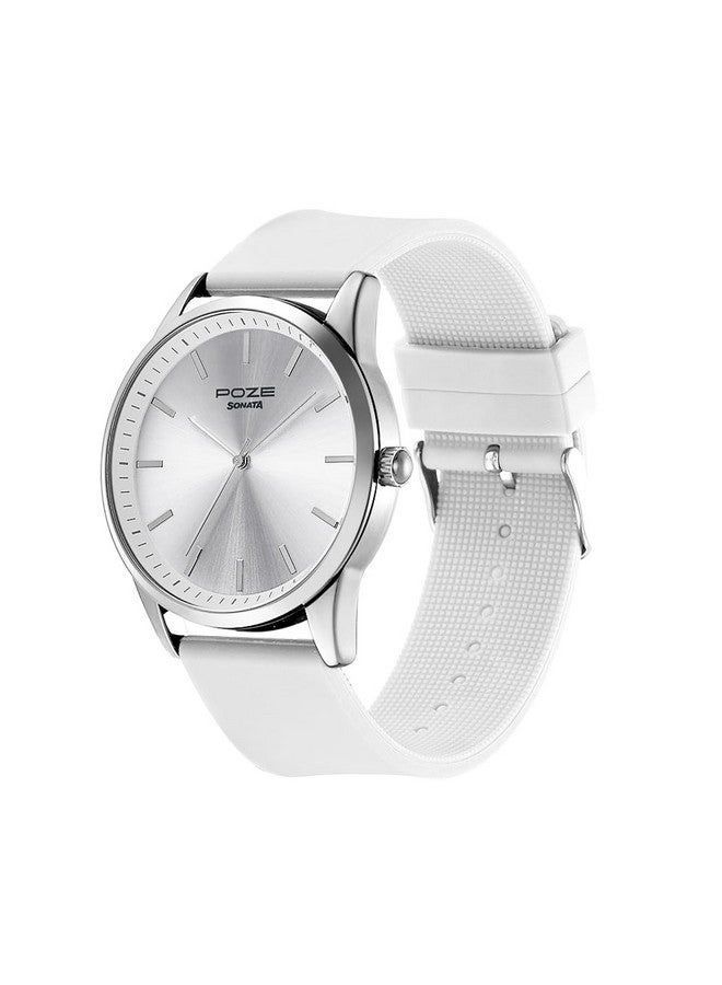 سوناتا ساعة سوناتا بوز كوارتز أنالوج بمينا فضية وسوار سيليكون للرجال - SP70019SP01W - Image 2