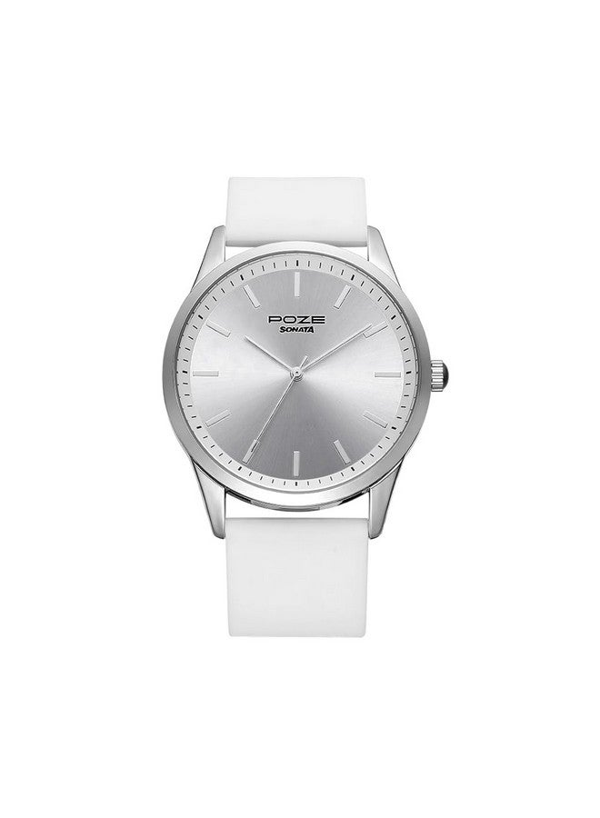 سوناتا ساعة سوناتا بوز كوارتز أنالوج بمينا فضية وسوار سيليكون للرجال - SP70019SP01W - Image 3