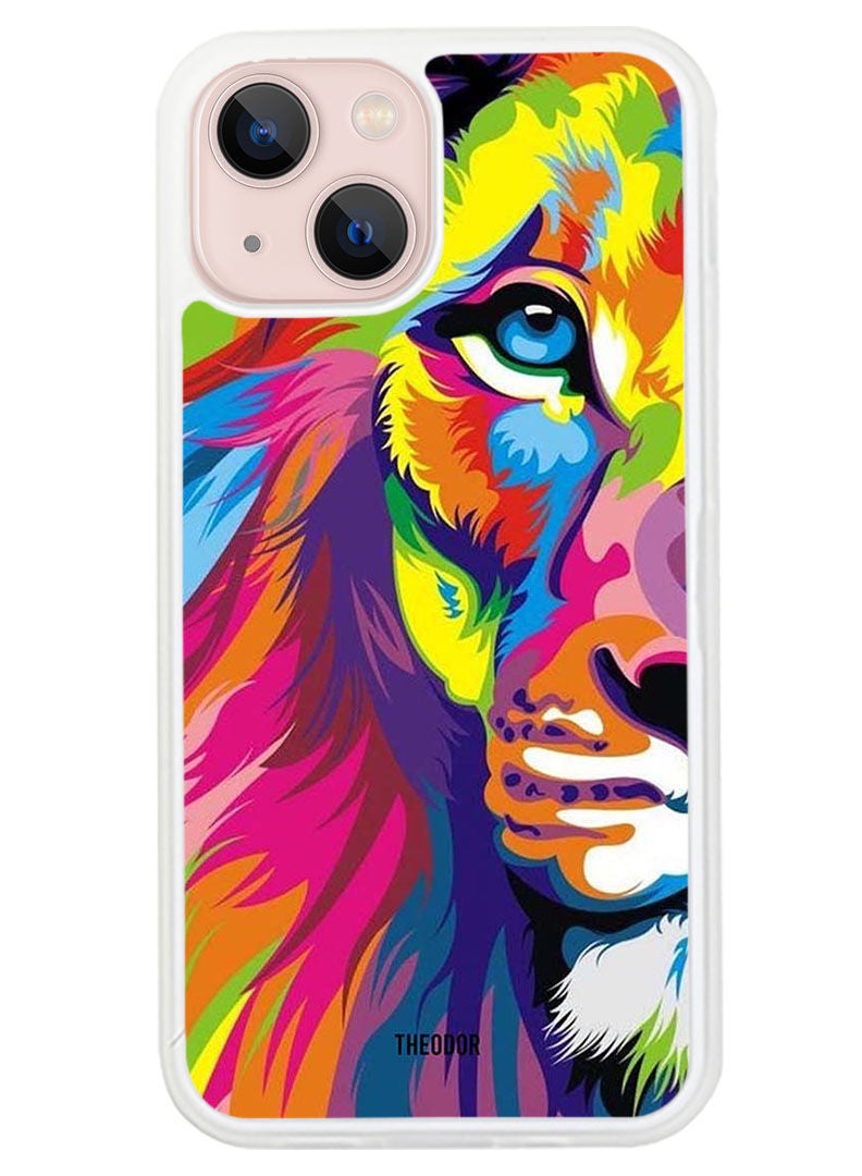 Theodor Protective Case Cover For APPLE IPHONE 14 Half Lion Art (White Bumper) - Image 1