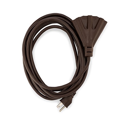 HLO Lighting Holiday Lighting Outlet 15-Foot Brown Extension Cord, 3-Prong Indoor & Outdoor Splitter, Perfect for Landscape Lighting - Image 1