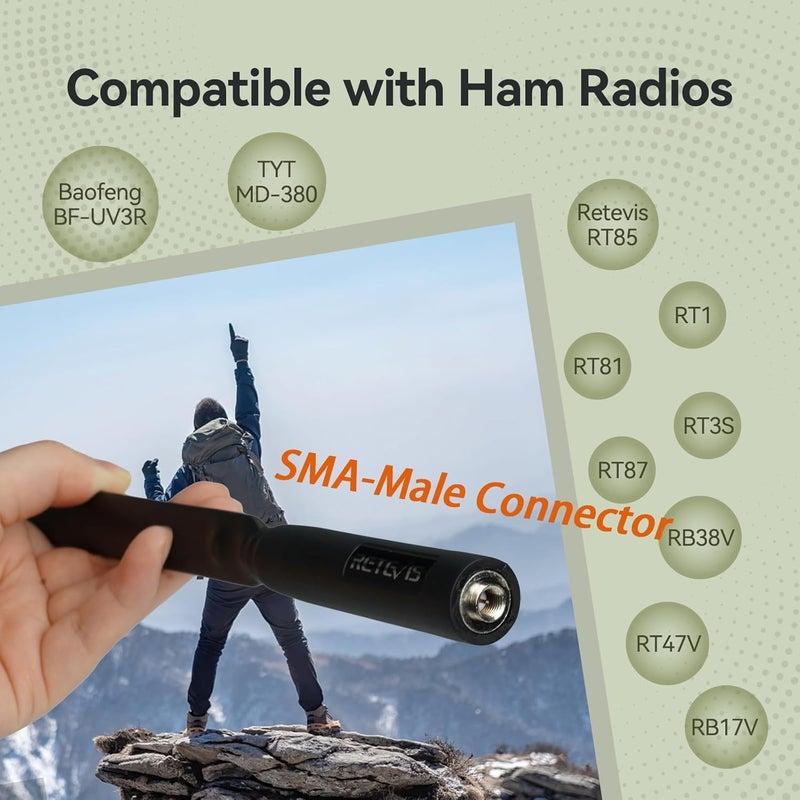 Retevis RT85 Foldable CS Tactical Ham Radio Antenna,SMA Male 136-174/400-480MHz Dual Band Antenna,for RT85 RA89 RB17V RT3S RT81 P2, Compatible with BaoFeng and GMRS Radios(1 Pack) - Image 4