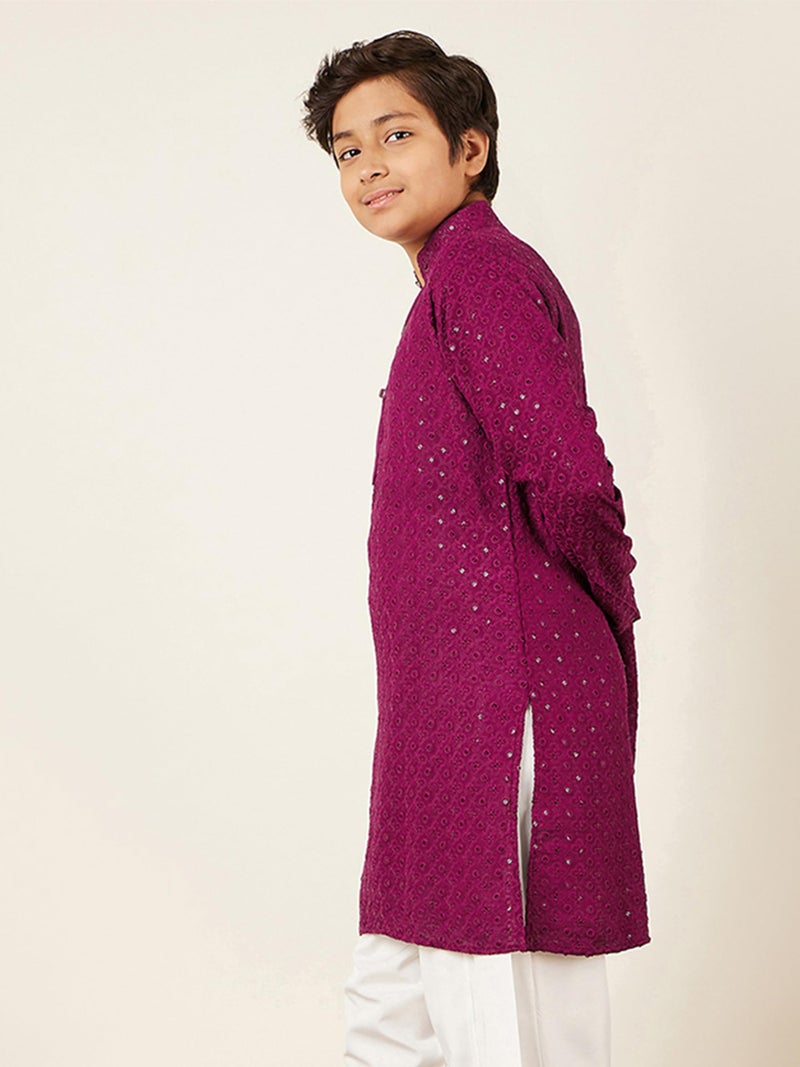 AJ DEZINES Kids Cotton Full Sleeve Sequined Purple Kurta for Boys - Ethnic wear | Special Occasion & Party Outfit | Chikankari Kurta for Boys - Regular Fit - Image 5