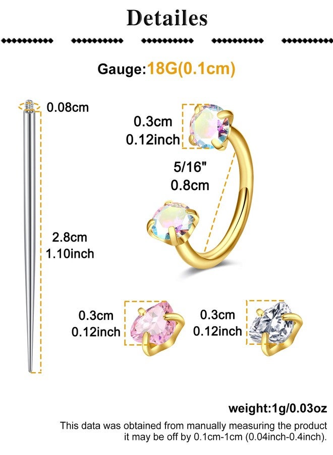 QWALIT Gold 18g Horseshoe Nose Ring Double Stud Gem Horse Shoe Nose Ring Hoop for Women Surgical Steel Half Tragus Earring Lip Helix Piercing Jewelry Septum Rings 8mm Septum Ball Screw Tool Threader - Image 2