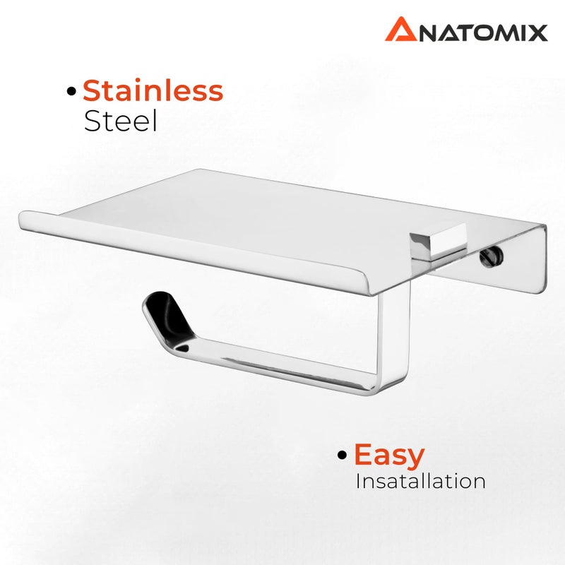 Anatomix Mobile Stainless Steel Toilet Paper Holder, Tissue Paper Roll Holder with Phone Stand for Bathroom/Toilet Tissue Roll Holder - Pack 2 Wall Mounted - Image 3