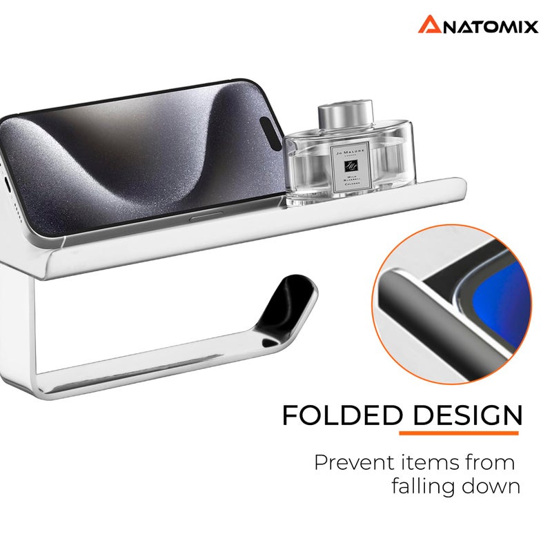 Anatomix Mobile Stainless Steel Toilet Paper Holder, Tissue Paper Roll Holder with Phone Stand for Bathroom/Toilet Tissue Roll Holder - Pack 2 Wall Mounted - Image 5
