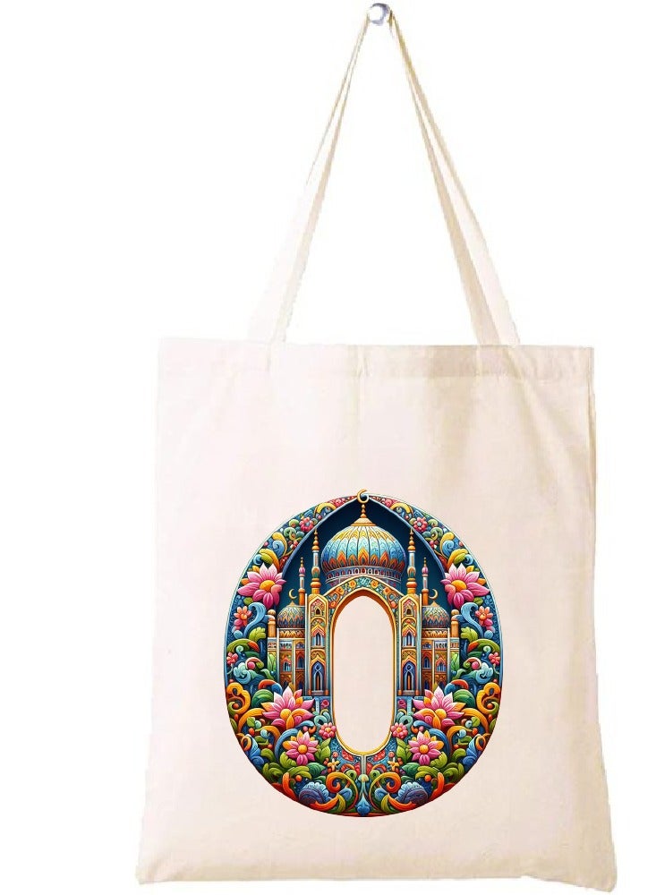 PRINTSHOP4ME Initial Monogram Tote Bag - Cotton Tote with Initial Design Printed - Perfect for School, Travel and Birthday Gift - Eco-Friendly Canvas Cotton Tote Bag for Women - Gift for Ramadan  - Image 1