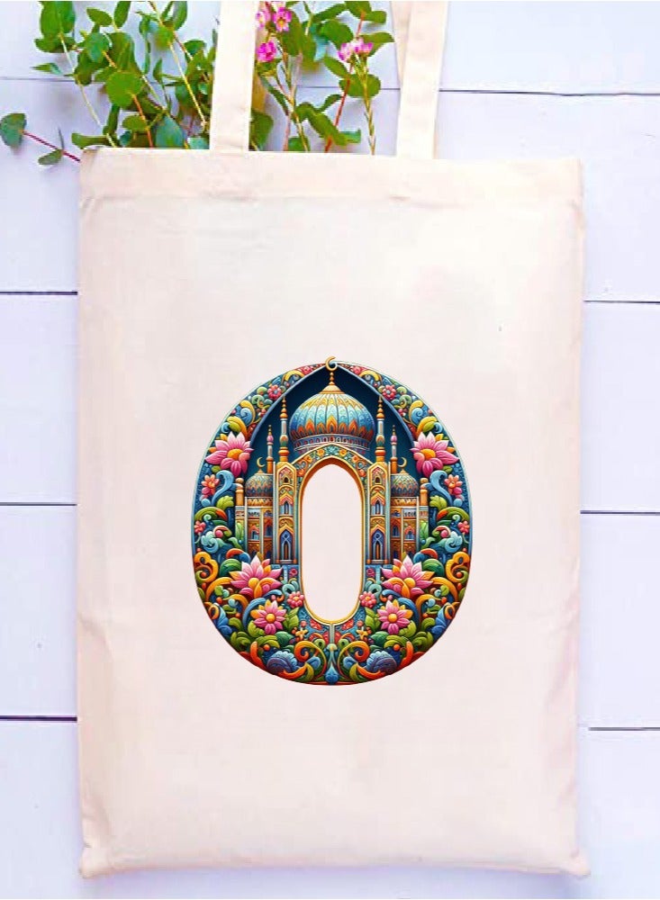 PRINTSHOP4ME Initial Monogram Tote Bag - Cotton Tote with Initial Design Printed - Perfect for School, Travel and Birthday Gift - Eco-Friendly Canvas Cotton Tote Bag for Women - Gift for Ramadan  - Image 2