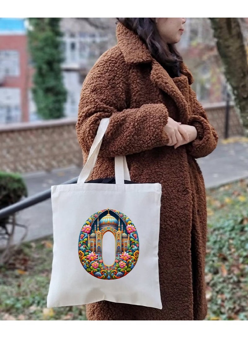 PRINTSHOP4ME Initial Monogram Tote Bag - Cotton Tote with Initial Design Printed - Perfect for School, Travel and Birthday Gift - Eco-Friendly Canvas Cotton Tote Bag for Women - Gift for Ramadan  - Image 5