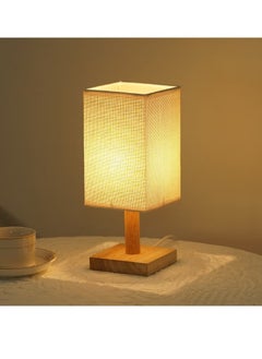 Beauenty USB Table Lamp Bedside Wooden Lamp Modern Nightstand Night Lamp with Fabric Lampshade for Bedroom Living Room Office  - Image 2