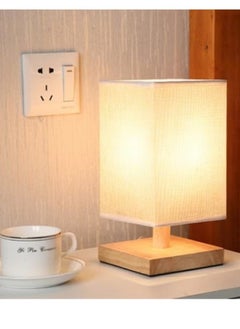 Beauenty USB Table Lamp Bedside Wooden Lamp Modern Nightstand Night Lamp with Fabric Lampshade for Bedroom Living Room Office  - Image 3