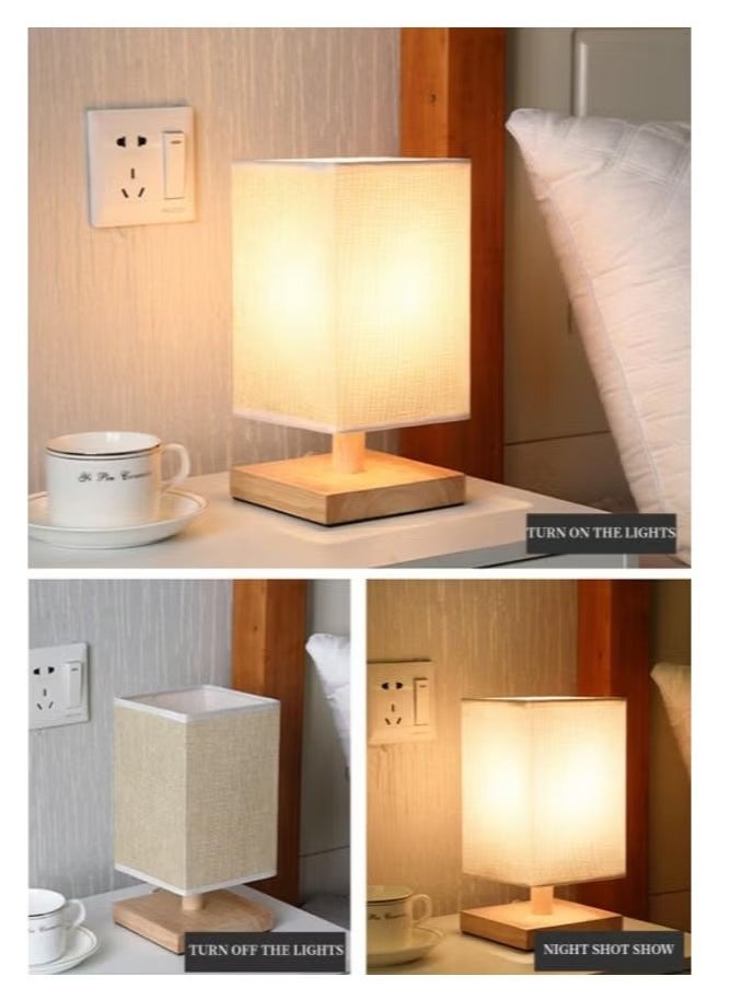 Beauenty USB Table Lamp Bedside Wooden Lamp Modern Nightstand Night Lamp with Fabric Lampshade for Bedroom Living Room Office  - Image 4