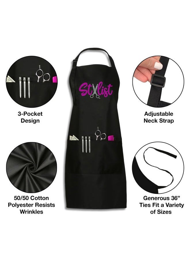 Plum Hill Rhinestone Hair Stylist Apron for Women - Salon Apron for Hairstylist, Hairdresser, Cosmetology Supplies - Hair Cutting Smock, Hair Apron, Pink  - Image 2