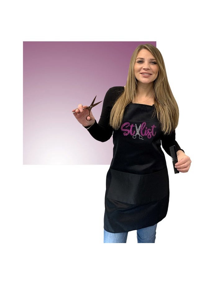 Plum Hill Rhinestone Hair Stylist Apron for Women - Salon Apron for Hairstylist, Hairdresser, Cosmetology Supplies - Hair Cutting Smock, Hair Apron, Pink  - Image 5
