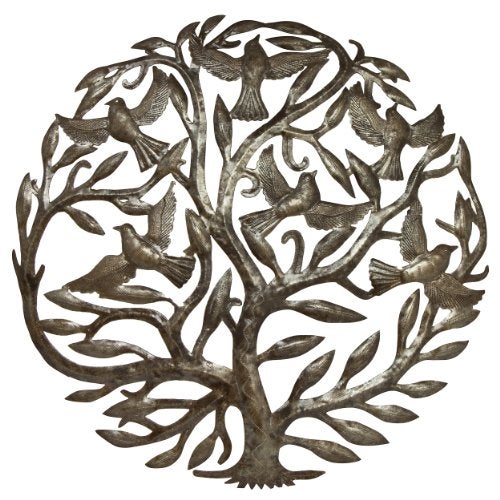 Global Crafts 24 Recycled Handmade Haitian Metal Wall Art Tree of Life with Birds Classic