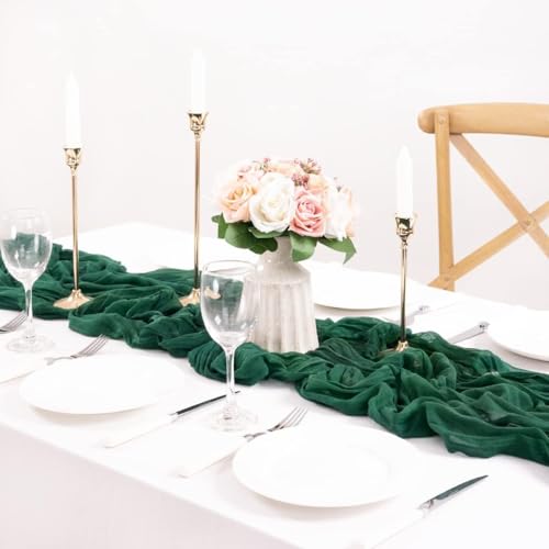 MLMC Emerald Green Table Runner Boho Dark Green Cheesecloth Table Runner 10ft Sheer Gauze Cheese Cloth Decorations for Fall Wedding Bridal Shower Home Party Christmas Decor - Image 5