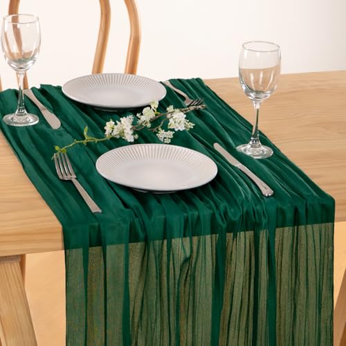 MLMC Emerald Green Table Runner Boho Dark Green Cheesecloth Table Runner 10ft Sheer Gauze Cheese Cloth Decorations for Fall Wedding Bridal Shower Home Party Christmas Decor - Image 2