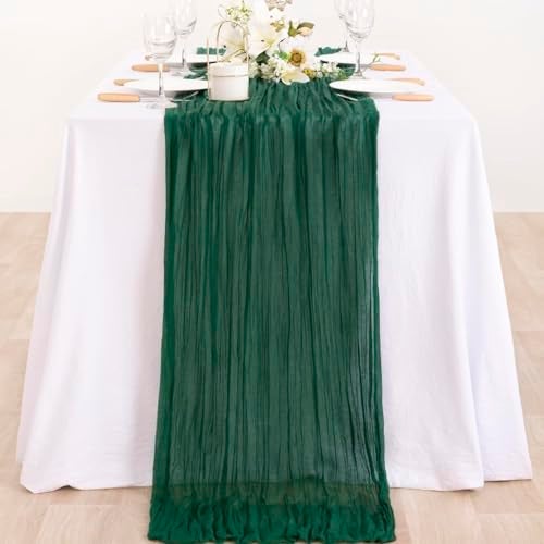 MLMC Emerald Green Table Runner Boho Dark Green Cheesecloth Table Runner 10ft Sheer Gauze Cheese Cloth Decorations for Fall Wedding Bridal Shower Home Party Christmas Decor - Image 3