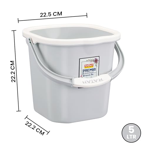 RATAN PLASTICWARE Premia Bucket (5L X 1) - Diaso Grey|Light Weight and Easy to Carry|Bathroom Bucket | Water Storage | Perfect for Mopping | Double Moulded | 5 LTR - Image 2