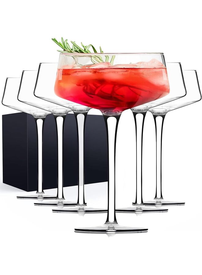 LAMAY 6PCS Crystal Glass Cocktail Glass Set, Unique Convex Bottom, Elegant Hand Blown Glasses for Bars Cocktails - Image 1