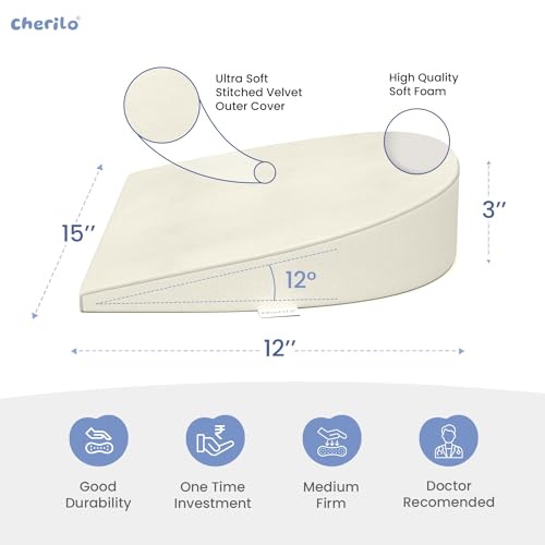 Cherilo Wedge Pillow for Baby Acid Reflux | C Shaped Elevated Pillow for Crib & Mattress, 15" x 12" x 3" | Helps Elevate Baby for Comfort | Removable Velvet Cover - Cream - Image 5