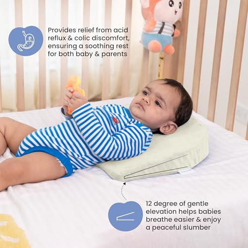 Cherilo Wedge Pillow for Baby Acid Reflux | C Shaped Elevated Pillow for Crib & Mattress, 15" x 12" x 3" | Helps Elevate Baby for Comfort | Removable Velvet Cover - Cream - Image 3