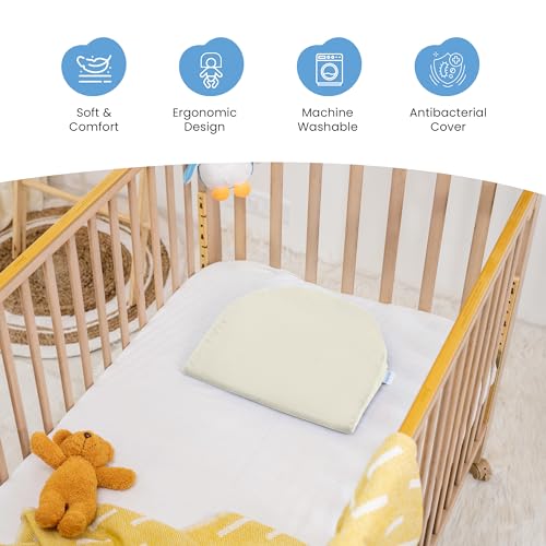 Cherilo Wedge Pillow for Baby Acid Reflux | C Shaped Elevated Pillow for Crib & Mattress, 15" x 12" x 3" | Helps Elevate Baby for Comfort | Removable Velvet Cover - Cream - Image 4
