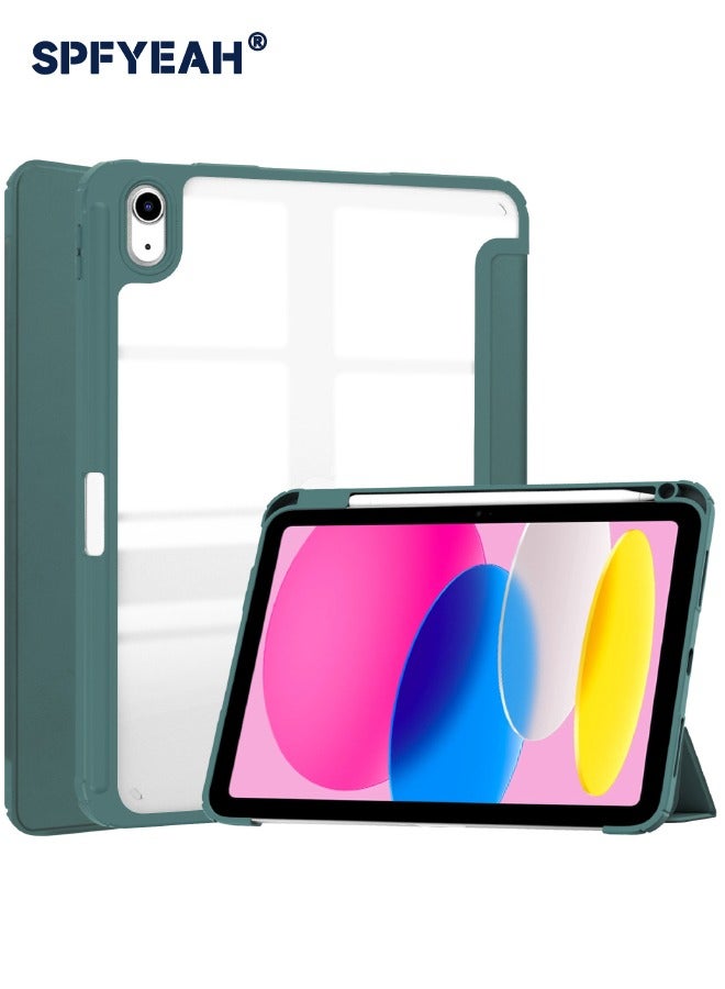 SPFYEAH Hybrid Slim Cover for iPad (A16) 11th Generation 11 inch (2025) / iPad 10th Generation 10.9 inch (2022), with Trifold Stand, Pencil Holder, Auto Wake Sleep, Clear Acrylic Back Shockproof Case, Green - Image 1