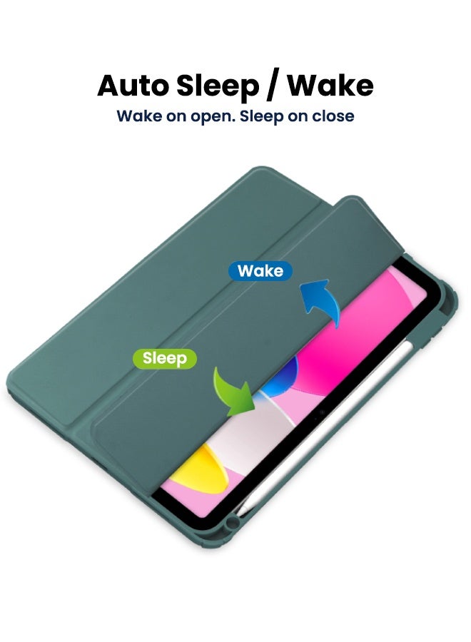 SPFYEAH Hybrid Slim Cover for iPad (A16) 11th Generation 11 inch (2025) / iPad 10th Generation 10.9 inch (2022), with Trifold Stand, Pencil Holder, Auto Wake Sleep, Clear Acrylic Back Shockproof Case, Green - Image 3
