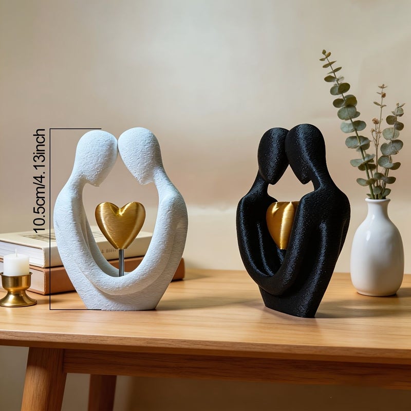 White Heart Couple Statue Abstract Nordic Table Ornament Plastic Sculpture Home Living Room Office Shelf Decoration - Image 3