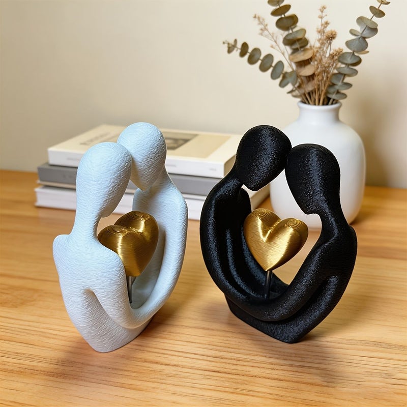 White Heart Couple Statue Abstract Nordic Table Ornament Plastic Sculpture Home Living Room Office Shelf Decoration - Image 2