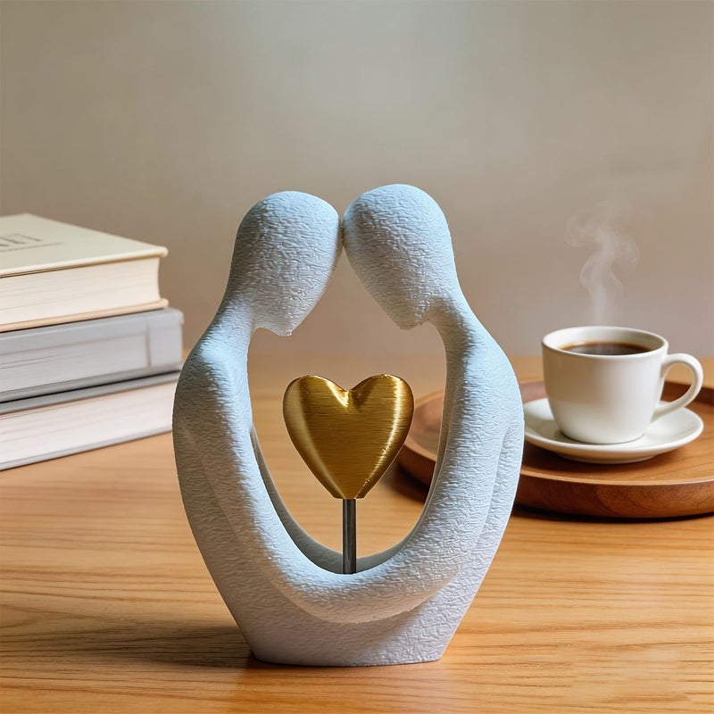 White Heart Couple Statue Abstract Nordic Table Ornament Plastic Sculpture Home Living Room Office Shelf Decoration - Image 4