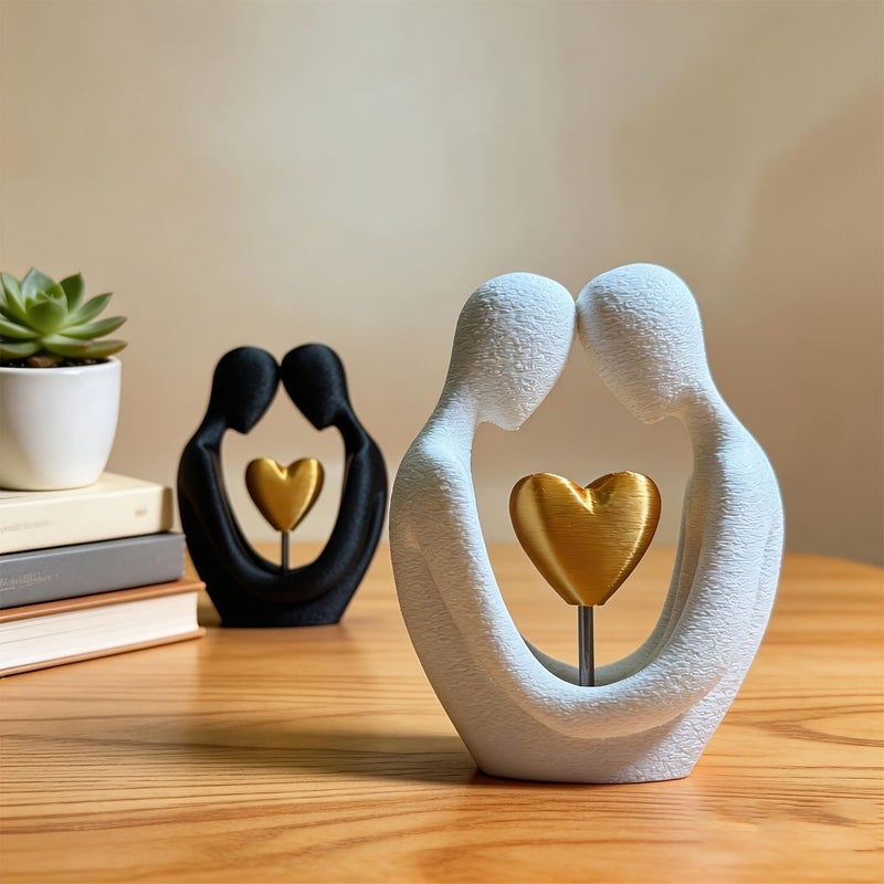 White Heart Couple Statue Abstract Nordic Table Ornament Plastic Sculpture Home Living Room Office Shelf Decoration - Image 1