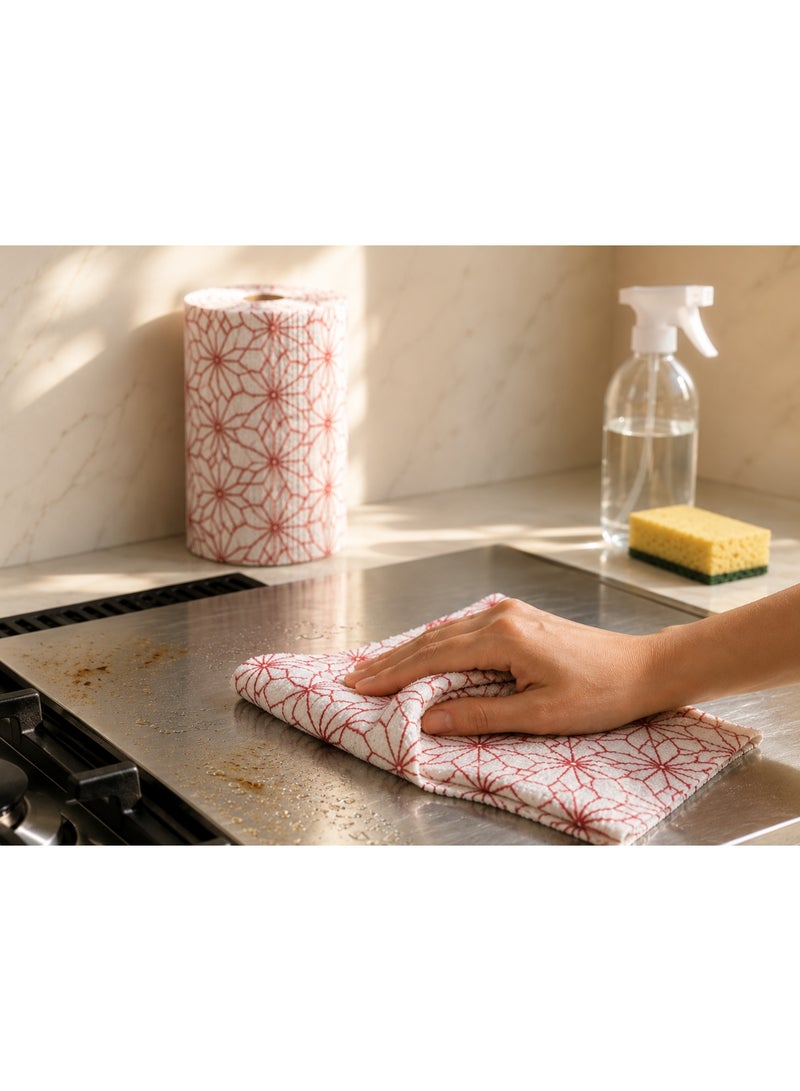 Cleaning Cloth Roll 20 Pieces Reusable Hand-Torn Rags Super Absorbent Degreasing Dry & Wet Use for Kitchen Bathroom Home Office (Red) - Image 3