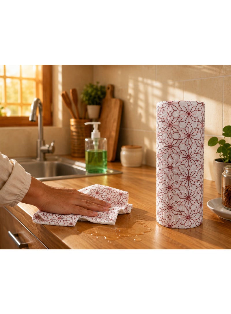 Cleaning Cloth Roll 20 Pieces Reusable Hand-Torn Rags Super Absorbent Degreasing Dry & Wet Use for Kitchen Bathroom Home Office (Red) - Image 2