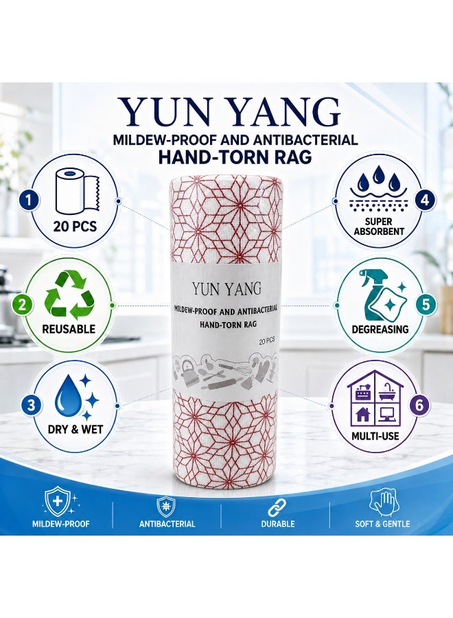 Cleaning Cloth Roll 20 Pieces Reusable Hand-Torn Rags Super Absorbent Degreasing Dry & Wet Use for Kitchen Bathroom Home Office (Red) - Image 4