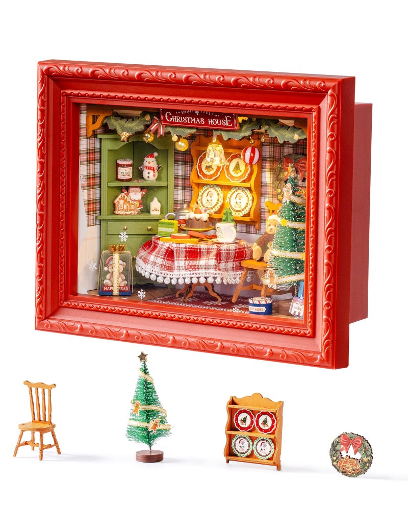 Rolife DIY Miniature House Kit, Mini Wooden Dollhouse Kit for Adults to Build, 3D Shadow Box Frame Home Wall Hanging Decor Diorama Kit, for Girls Women Teens-Christmas Eve Party - Image 1