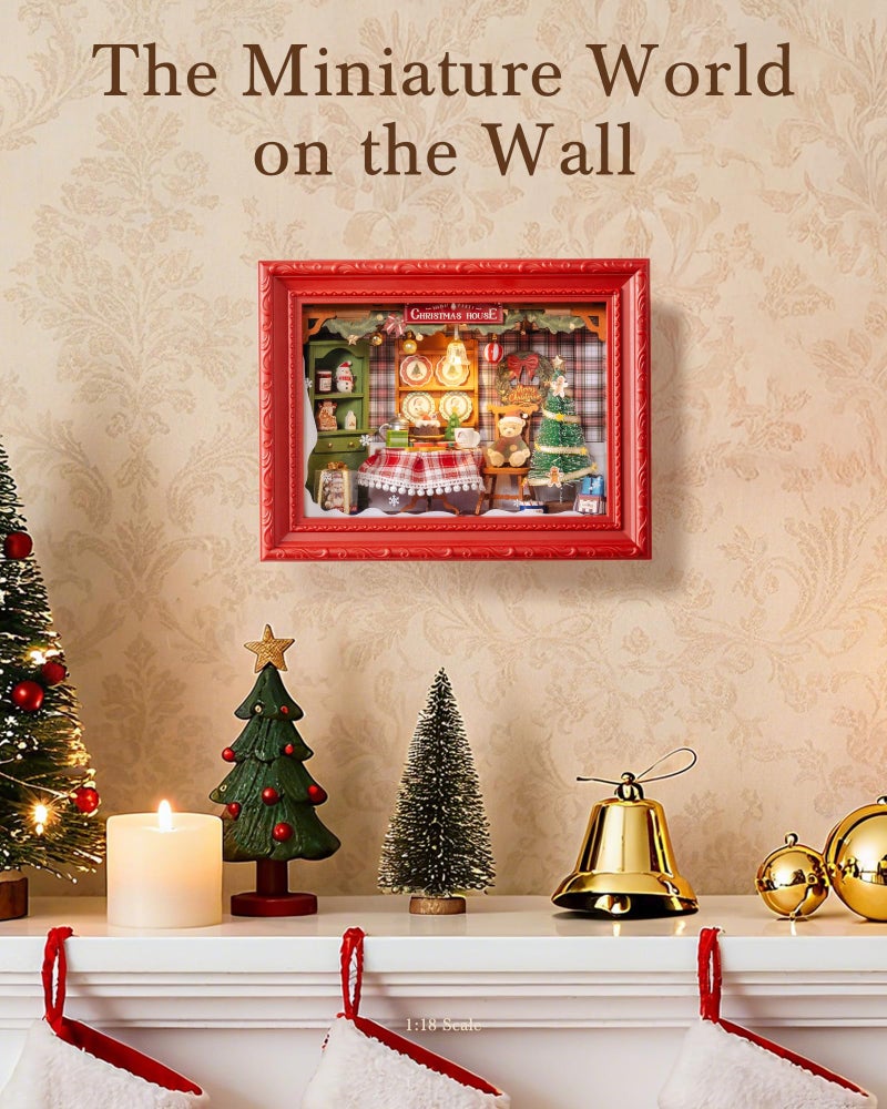 Rolife DIY Miniature House Kit, Mini Wooden Dollhouse Kit for Adults to Build, 3D Shadow Box Frame Home Wall Hanging Decor Diorama Kit, for Girls Women Teens-Christmas Eve Party - Image 3