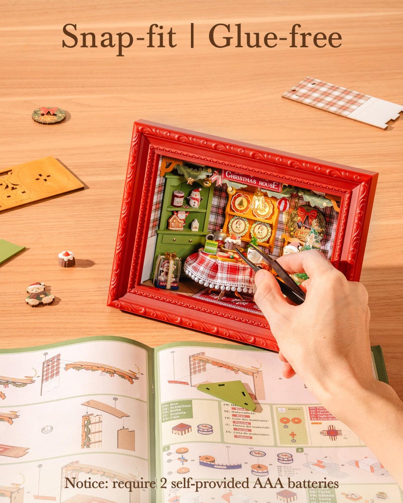 Rolife DIY Miniature House Kit, Mini Wooden Dollhouse Kit for Adults to Build, 3D Shadow Box Frame Home Wall Hanging Decor Diorama Kit, for Girls Women Teens-Christmas Eve Party - Image 5