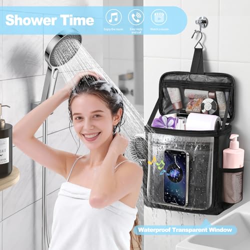 Kebrela Hanging Shower Caddy Portable, Travel Toiletry Bag for Men & Women, Large Capacity with Hook,Dorm Room Essentials With Waterproof Phone Compartment, for Bathroom, Picnic, Gym, Travel(Black) - Image 3