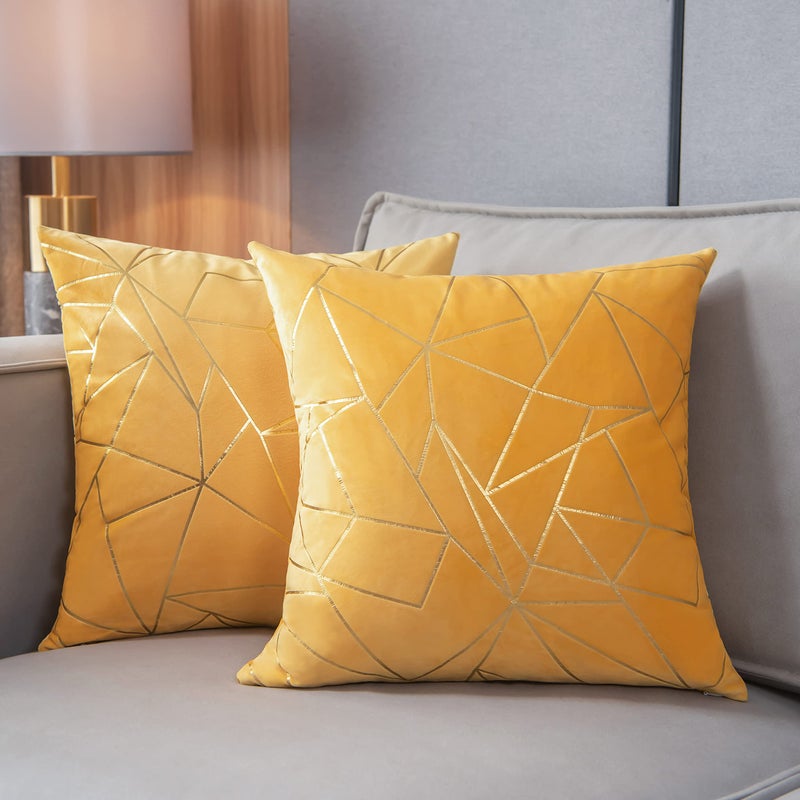 YONGLIU YONGLIU Pack of 2 Cushion Cases Throw Pillow Covers Modern Shining Gilding Geometric Pattern (Lemon Yellow  18X18 )  - Image 1