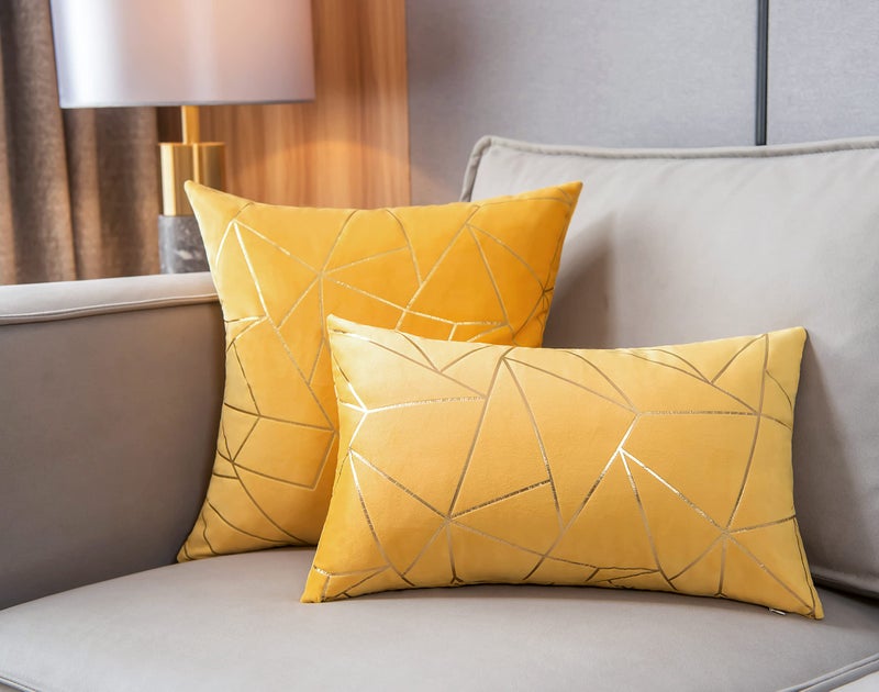 YONGLIU YONGLIU Pack of 2 Cushion Cases Throw Pillow Covers Modern Shining Gilding Geometric Pattern (Lemon Yellow  18X18 )  - Image 4