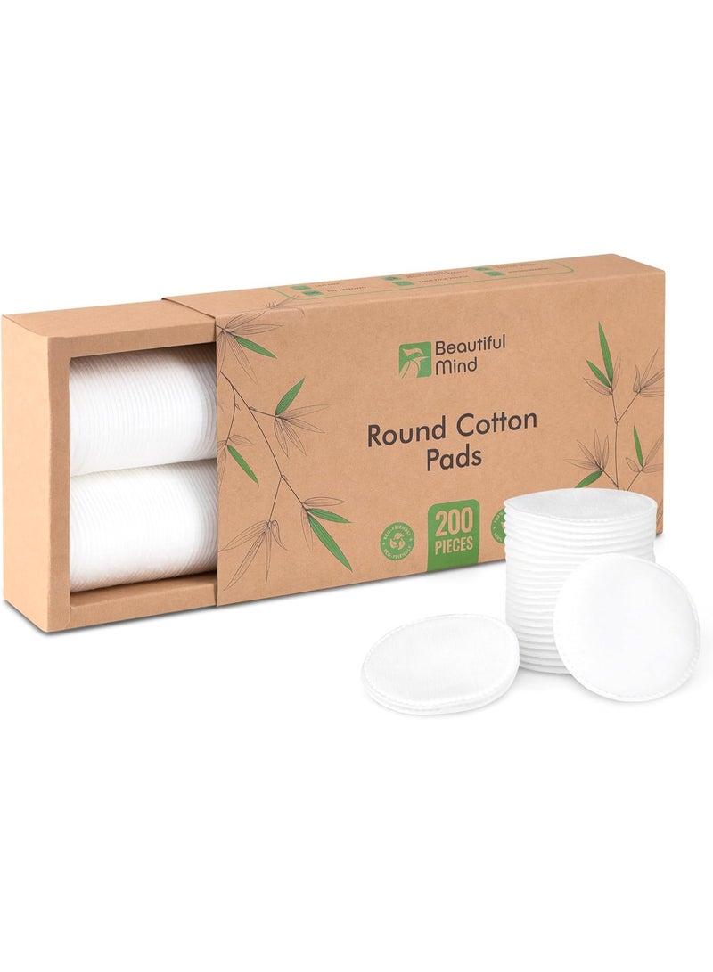 Beautiful Mind Cotton Rounds Makeup Remover Pads 200 Pack Lint Free Eco Friendly Compostable Soft Multi Use Skincare and Nail Care Pads - Image 1